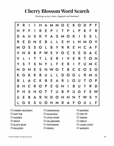 Cherry Blossom Lodge sample book: Page 10 · Cherry Blossom Word Search